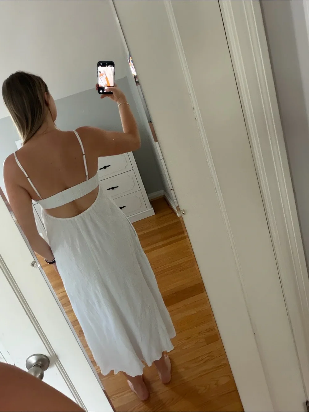 Abercrombie & Fitch White Maxi Dress with Spaghetti Straps & Pockets